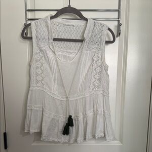 Mango White Sleeveless Tie Front Tunic